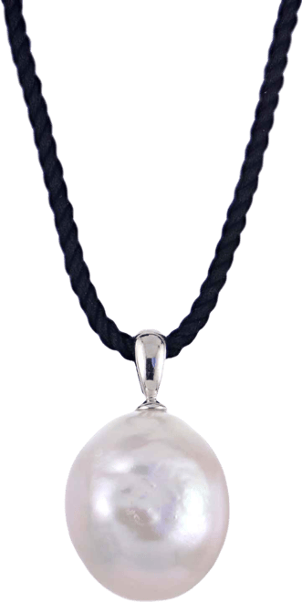 Cultured Baroque Pearl (12-13mm) Black Cord Necklace in Sterling Silver