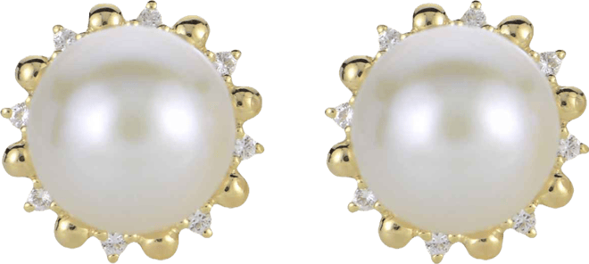 Cultured Freshwater Pearl (9.5-10mm) and Lab Created White Sapphire Earrings (0.16 ct. t.w.) in Sterling Silver with 14K Gold Plating