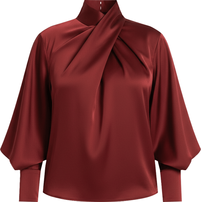 Women's Plus Size Draped Neck Satin Blouse