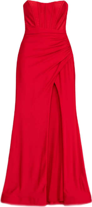 Junior's Strapless Bustier Long Dress