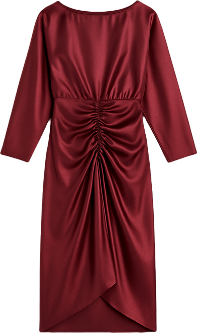 Women's Ruched Dolman-Sleeve Boat-Neck Midi Dress