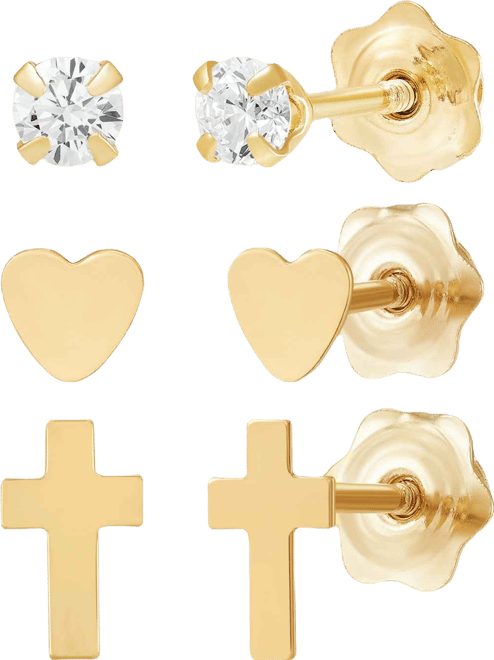 3-Piece Stud Earring Set in 10k Yellow Gold