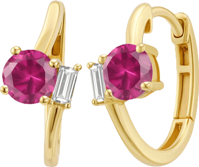 Lab-Grown Emerald (3/4 ct. t.w.) & White Sapphire (1/6 ct. t.w.) Earring in 14k Gold Over Sterling Silver (also in Ruby & Sapphire)