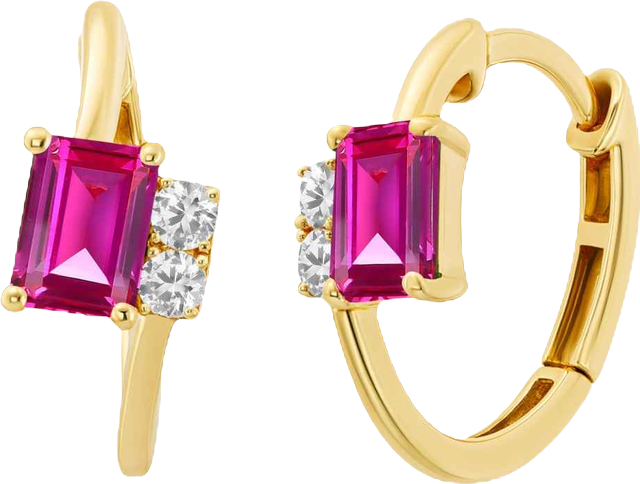 Lab-Grown Ruby (1-1/3 ct. t.w.) & White Sapphire (1/5 ct. t.w.) Earring in 14k Gold Over Sterling Silver (also in Emerald & Sapphire)