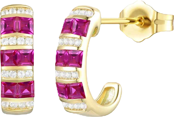Lab-Grown Ruby (5/8 ct. t.w.) & White Sapphire (1/6 ct. t.w.) Earring in 14k Gold Over Sterling Silver (also in Emerald & Sapphire)