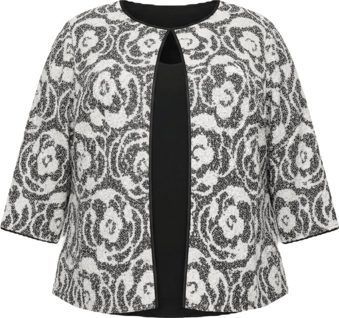 Plus Size 2-Piece 3/4-Sleeve Patterned Cami and Jacket