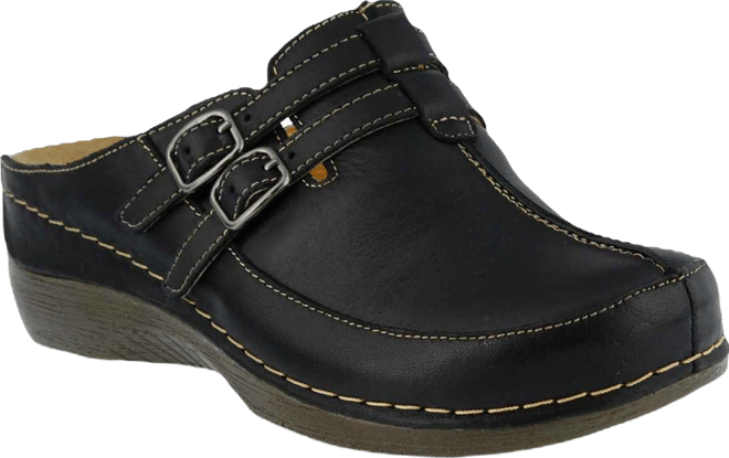 Happy Multi-Strap Leather Slip-On Clogs with Buckle Detail and Removable Insole