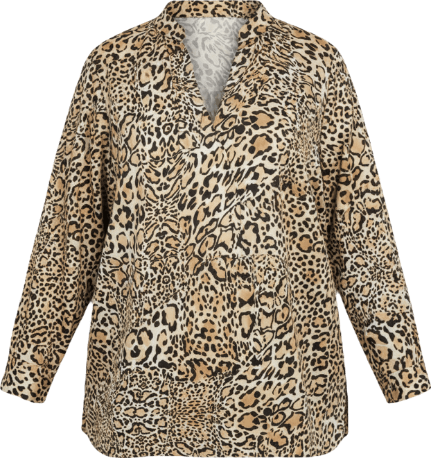 Plus Size Printed Split-Neck Popover Top