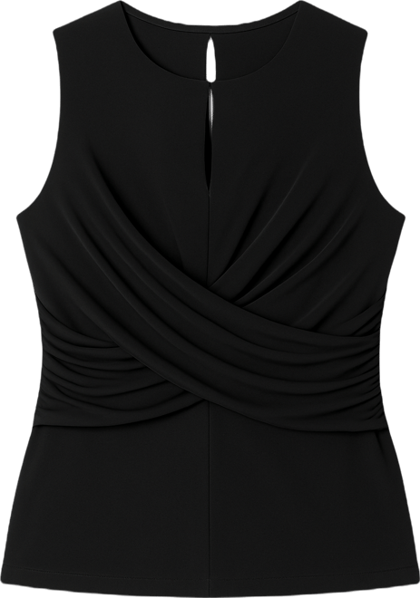 Petite Sleeveless Round Neck Keyhole Criss Cross Wrap Top