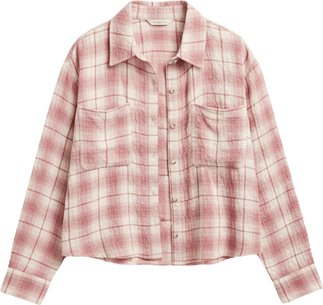 Women's Cropped Plaid Drapey Long-Sleeve Shirt