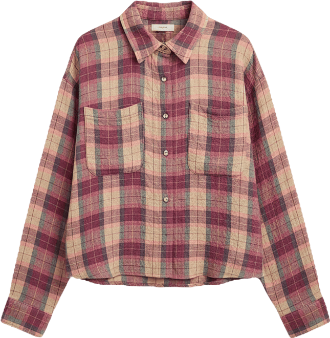 Women's Cropped Plaid Drapey Long-Sleeve Shirt