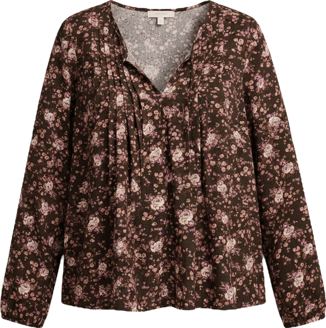 Women's Pintuck Floral Peasant Top