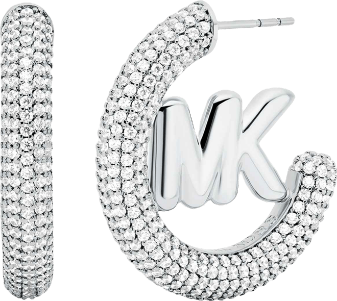 Silver-Tone Pave Hoop Earrings