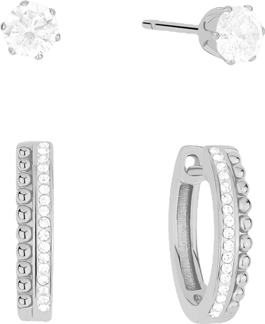 Crystal Stud and Hoop Earrings Set