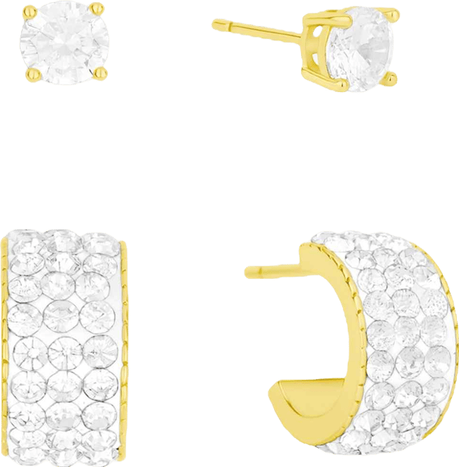 Crystal Stud and Hoop Earrings Set