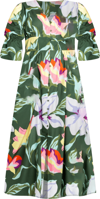 Plus Size Floral Puff Sleeve Maxi Dress