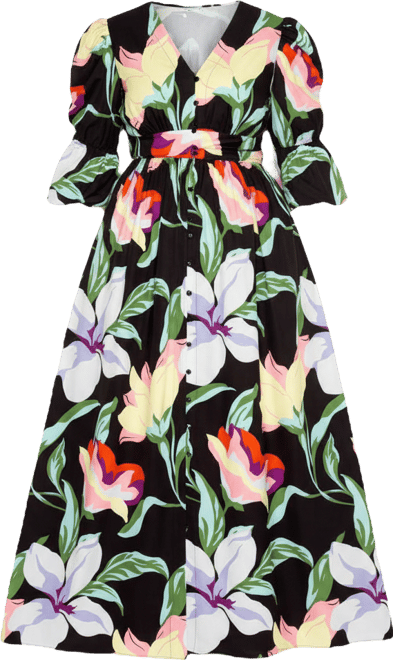 Plus Size Floral Puff Sleeve Maxi Dress