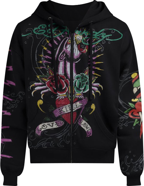 Shop Ed Hardy Panther Rose Fleece Pants EHM8008-7RS-BLK black