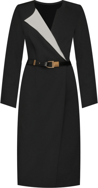 Women's Long-Sleeve Belted Midi Dress