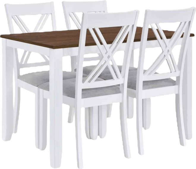 5-Piece Rustic Dining Table Set for Small Spaces, Wood Kitchen Table with 4 X-Back Chairs, White and Walnut Finish