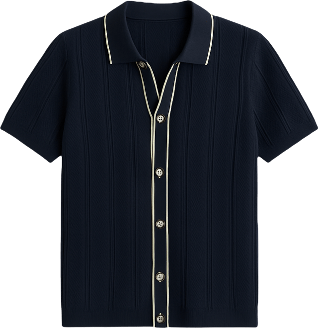 Men's Textured Open Front Polo Sweater