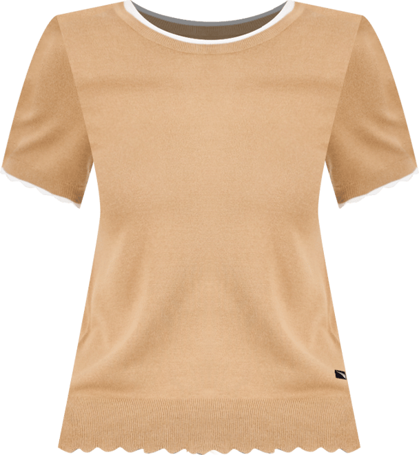 Women's Scallop-Trim Short Sleeve Crewneck Sweater