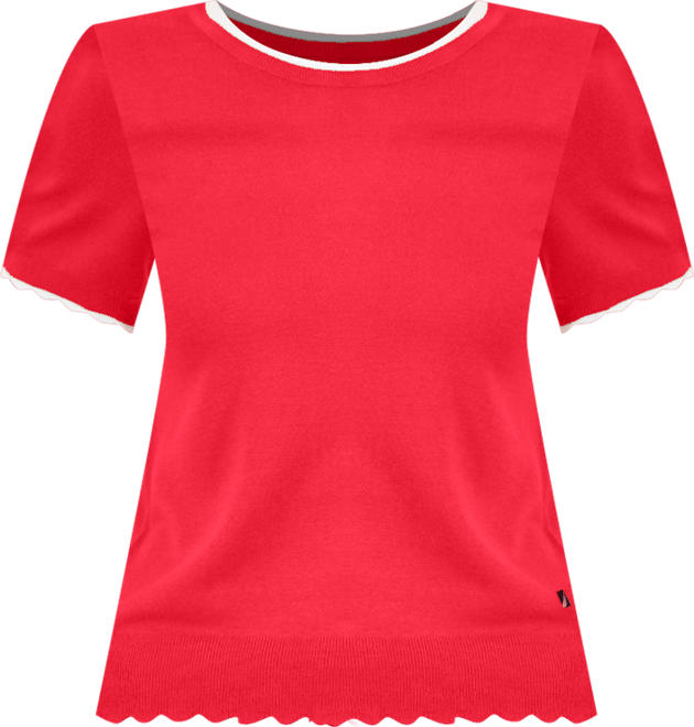 Nautica Women's Scallop-Trim Short Sleeve Crewneck Sweater