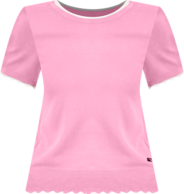 Women's Scallop-Trim Short Sleeve Crewneck Sweater