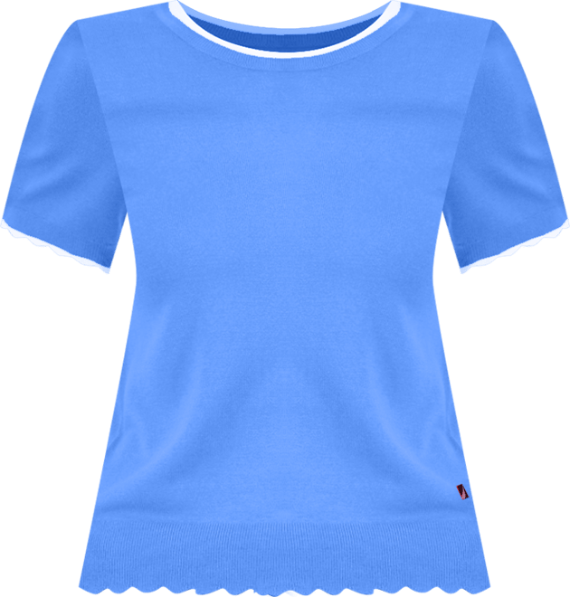 Nautica Women's Scallop-Trim Short Sleeve Crewneck Sweater