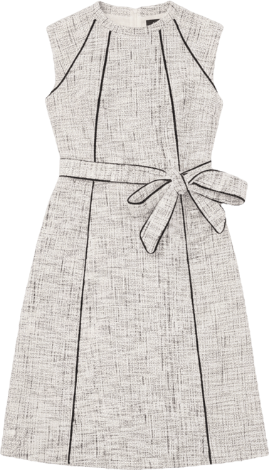 Petite Short Sleeves Belted Tweed Midi Dress