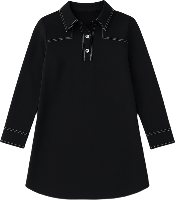 Petite Collared Neck Long Sleeves Shirtdress