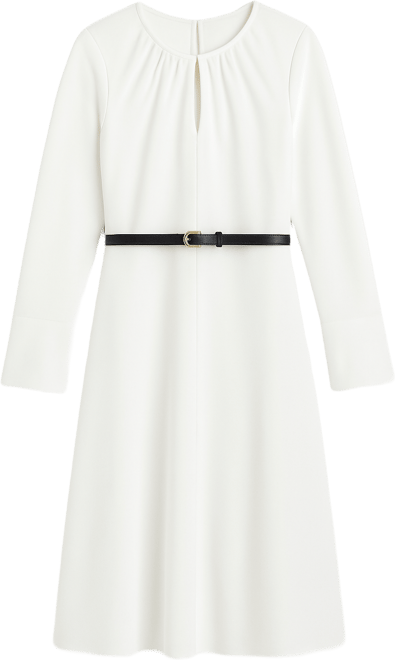 Women's Belted Bell Sleeve Crewneck Dress