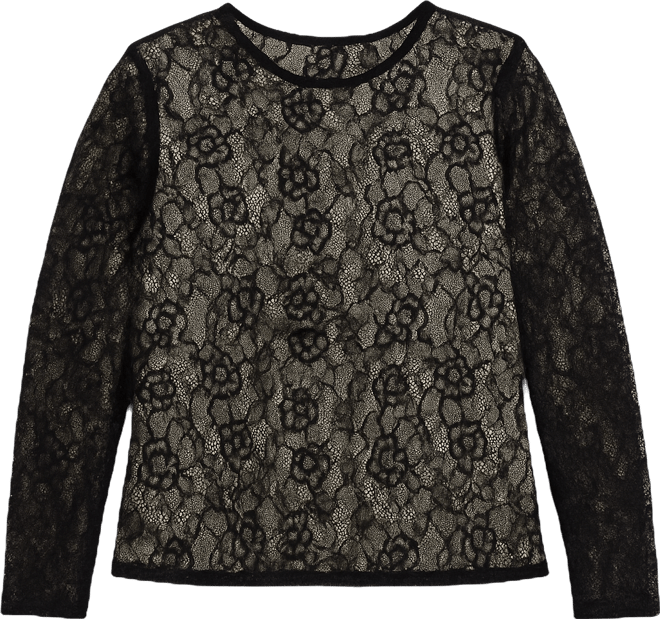 Trendy Plus Size Lace Sheer Long-Sleeve Top, Macy's Exclusive
