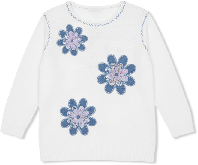 Petite Hilton Head Quilted Flower Applique Sweater