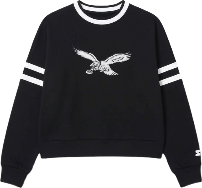 Women's Black Philadelphia Eagles Rally Drop Shoulder Cropped Sweatshirt
