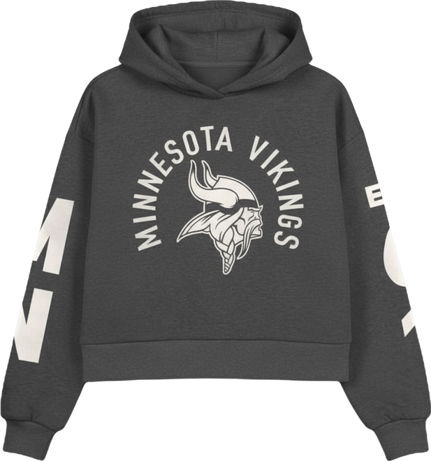 Women's Heather Charcoal Minnesota Vikings Star Player Cropped Fleece Pullover Hoodie