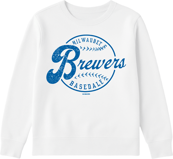 Women's White Milwaukee Brewers Distressed Baseball Team Fleece Pullover Sweatshirt
