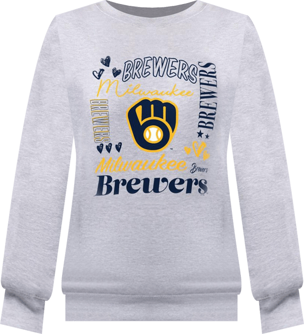 Women's Heather Gray Milwaukee Brewers Collage Team Graphic Fleece Pullover Hoodie