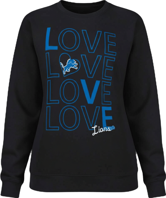 Women's Black Detroit Lions Lots of Love Graphic Fleece Pullover Sweatshirt