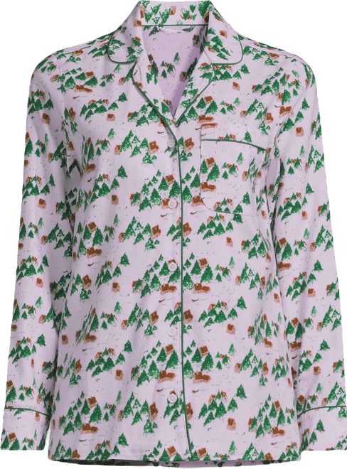 Women's Long Sleeve Print Flannel Pajama Top