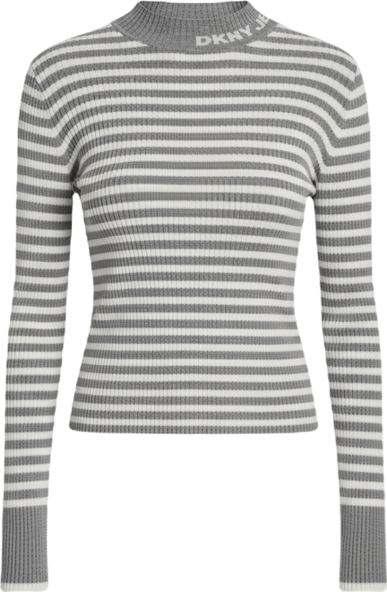 Women's Long-Sleeve Mock Neck Rib Striped Sweater
