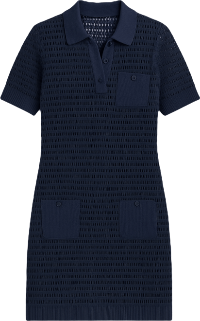 Women's Polo Collar Crochet Stitch Short Dress