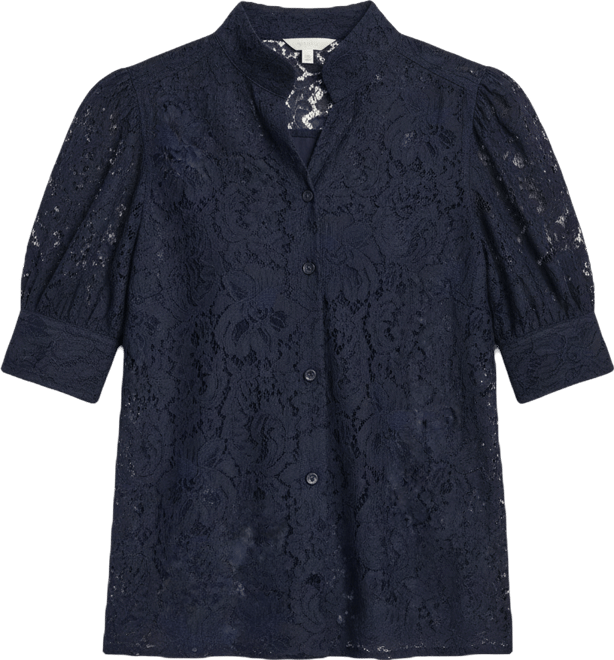 Women's Lace Puff Sleeve Stand Collar Shirt