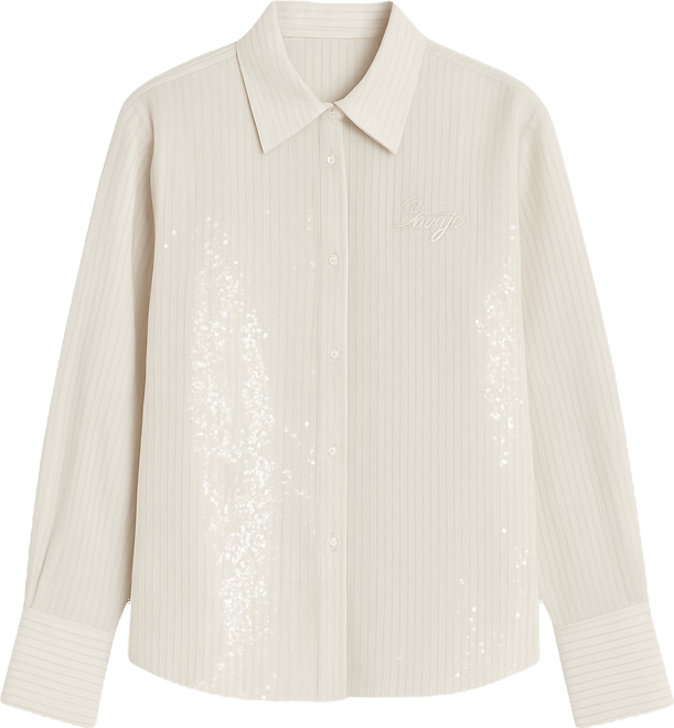 Women's Logo Embroidery and Sequin Button-Front Shirt