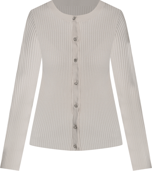 Women's Long-Sleeve Ribbed Rhinestone Button Cardigan Sweater