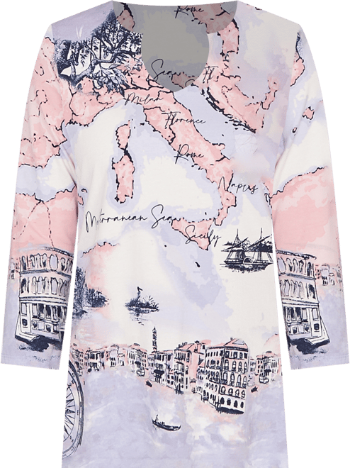 Petite Mediterranean Scenic Print Cotton Top