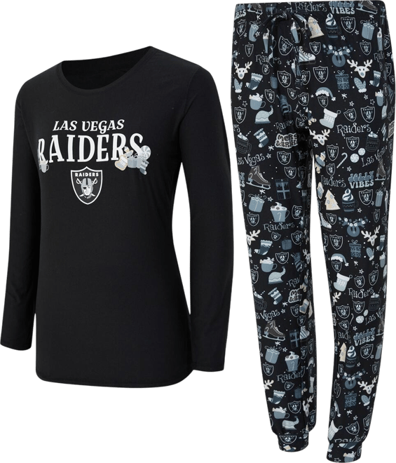 Women's 2-Piece Black Las Vegas Raiders Chestnut Long Sleeve T-Shirt and Pants Sleep Set