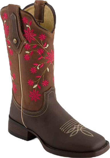 Women's Authentic Leather Flowers Embroidery Western Boots