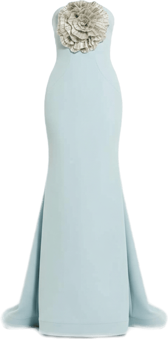 Women's Strapless Crepe Trumpet Gown with 3D Rhinestone