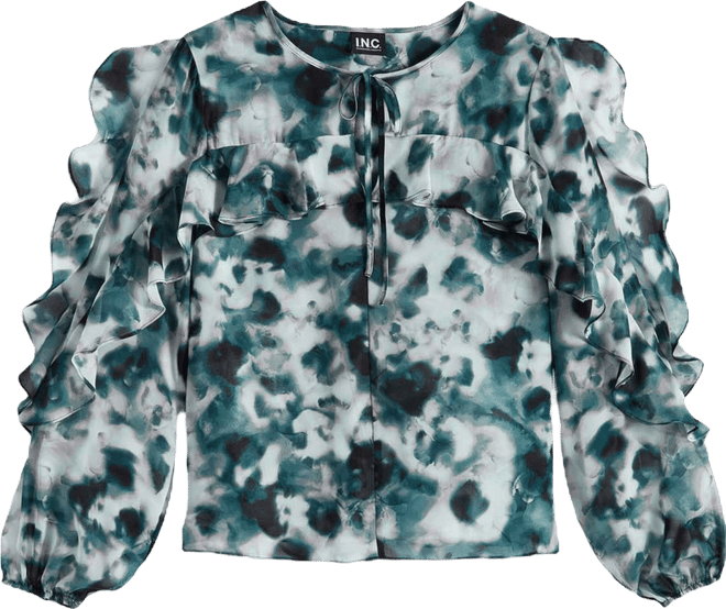 Women's Long-Sleeve Printed Ruffle-Trim Blouse, Macy's Exclusive